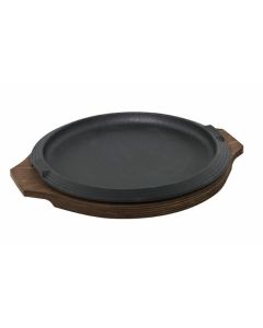 Piatto a servire tondo in ghisa con vassoio in legno Ø cm 31 