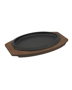 Piatto a servire ovale in ghisa con vassoio in legno cm 28x19
