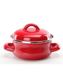 Mini Casseruola rossa con coperchio in ferro smaltato porcellanato cl 40