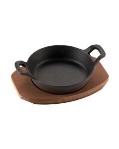 Mini tegame tondo in ghisa smaltata con vassoio in legno Ø cm 15